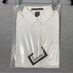 Harrington White Uniform Dress Shirt Top Cotton Button Down NEW Small